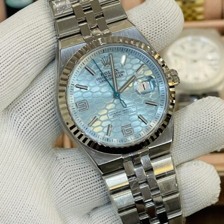 Rolex Land-Dweller Platinum Ice Blue Honeycomb Dial